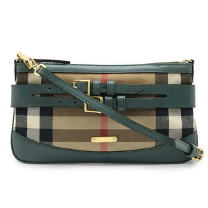 BURBERRY House Check Shoulder Bag Pochette Leather Beige Green